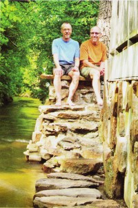 The couple used to spend every free minute maintaining the garden that wraps around their house. Nowadays they’ve scaled back a bit, but George (in blue) still does much of the planting, while Scott (in orange) does the weeding and trains the clematis vines. 