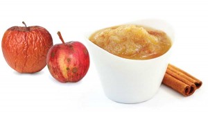 Collect “inglorious” apples for a batch of delicious, ridiculously easy homemade applesauce. Dried-out as it looks, the apple on the left might still work fine for that purpose, while the spotted one only needs a little trimming. If you like pink applesauce, use as much of the red peel as possible. (Photos: Shutterstock)