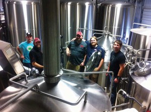 Brewers from Oskar Blues and Perrin during their 2015 collaboration.