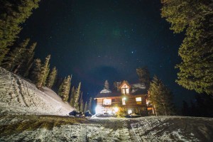 The Observatory at Alta Lakes, at 11,000+ feet near Telluride, is made of stone and 12-foot logs and features handcrafted stained-glass windows. (photo courtesy the Observatory at Alta Lakes)