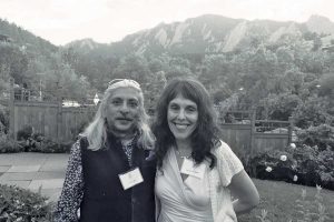 Sanjoy Roy, managing director of Teamwork Arts, which produces the Jaipur Literature Festival, with JLF Boulder executive director Jessie Friedman. (photo by Carol Brock)